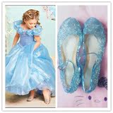2016新冰雪奇缘女童凉鞋蓝色水晶洞洞鞋高跟坡跟女童爱莎公主凉鞋