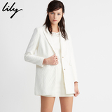 Lily2015春新款女装白色简约休闲长袖通勤风衣外套115120F1708