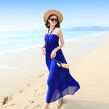 2015夏季雪纺挂脖抹胸波西米亚沙滩海边度假长裙超大摆连衣裙女装