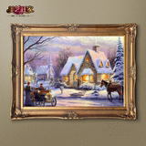 新品托马斯风景雪景纯手绘油画酒店餐厅有框实木装饰画包邮
