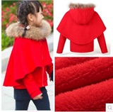 儿童披肩披风加厚童装田雨橙森碟同款红色斗篷女童毛呢大衣外套冬