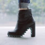 2014秋冬新款女式靴子韩国简约短靴异形锯齿鞋底及踝靴