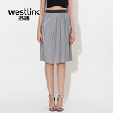 Westlink/西遇2016夏季新款 百褶纯色高腰显瘦中长款针织女半身裙
