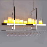 现代简约美式创意餐厅吊灯 酒杯架吧台吊灯长方形LED烛台蜡烛吊灯