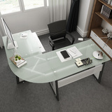 爱特屋办公桌双人转角台式家用钢化玻璃桌子简约现代拐角写字台
