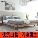 北欧宜家简约现代实木橡木床1.5 1.8米原木双人床卧室定制软靠背