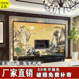 瓷砖背景墙 客厅沙发电视背景 现代中式彩雕背景墙山水画财源广进