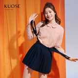 阔色2016秋装新款韩版女装原创设计蕾丝花瓣领纯色长袖衬衫