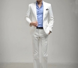 春秋男装韩版男士修身白色西服套装高档商务主持伴郎新郎结婚西装