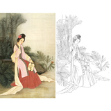 高清国画工笔画传统仕女人物白描底稿临摹勾线过稿实物打印稿191