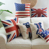 松果屋 可爱熊英国美国国旗抱枕厚实棉麻靠垫靠背沙发靠枕