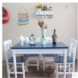 地中海餐桌椅美式家庭餐桌椅组合简约现代彩色实木一桌六椅组合