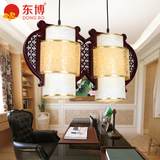 现代中式餐厅吊灯茶楼实木仿羊皮古典三头吊灯 中式古典木艺吊灯