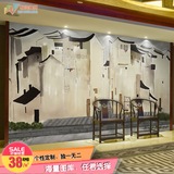 复古中式墙纸江南水乡水墨建筑绘画书房茶室电视背景卧室客厅壁纸