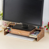 办公桌面收纳架实木创意显示器支架液晶电脑双层托架显示器增高架