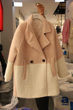2014秋冬韩国短款茧型毛呢外套女拼接呢子大衣韩版宽松呢子外套