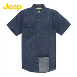 JEEP/吉普男装正品夏季牛仔短袖衬衫美式休闲大码衬衣JS12WH138