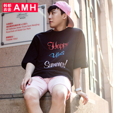 AMH男装韩版2016夏装新款宽松圆领落肩字母印花短袖T恤OT6019荞