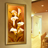 玄关装饰画竖版壁画走廊过道挂画百合花卉纯手绘欧式简约现代油画