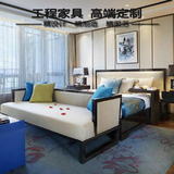 新中式实木双人床现代简约布艺床样板房主卧室床软包床定制