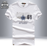 AFS JEEP夏季短袖T恤男版薄款圆领白色印花吉普宽松大码半袖衫潮