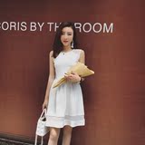【KINUQIAO】夏季韩版白色欧根纱中长款连衣裙女小香风无袖背心裙