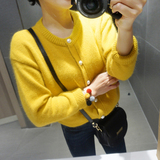 韩国代购2016韩版女装超好质感兔毛短款黄色开衫薄毛衣 针织衫女