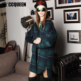 Ccqueen冬装新款经典格纹韩版气质薄款毛呢料大衣中长风衣外套 女