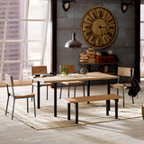 长方形餐桌椅组合美式实木做旧茶餐厅饭桌4人咖啡厅桌铁艺餐饮桌