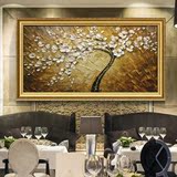 定制厚油纯手绘招财发财树抽象油画立体咖啡馆餐厅横幅装饰画