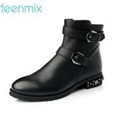 Teenmix/天美意冬季铆钉低跟短靴牛皮女靴6ZR40DD5