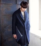 韩国正品代购秋冬季韩版休闲宽松中长款外套男士羊绒呢子大衣男装