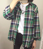 2016春季新款韩版格子流苏衬衫上衣宽松百搭长袖衬衣外套女潮学生