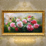 手绘牡丹油画花开富贵中式花卉风景客厅餐厅办公沙发装饰挂画孔雀