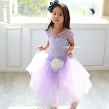 韩国进口儿童舞蹈服装演出练功服女孩紫色蓬蓬长裙女童芭蕾半身裙