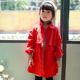 娜塔巫韩版童装2016春秋新款女童红色时尚中长款薄款修身风衣外套