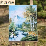 正品 数字油画DIY自由自画手绘植物森林风景家居装饰画  鹤鹿同春
