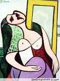 疯抢世界名画毕加索手绘装饰人物油画客厅走廊书房挂画镜前的少女