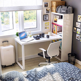 连体书桌柜电脑桌书柜组合带书架双人学习桌宜家写字桌烤漆白色