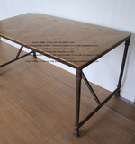欧式美式乡村铁木写字台 loft风格复古办公桌书画桌带轮餐桌