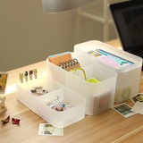 创意组合半透明塑料收纳盒长方形化妆品文具有盖盒家用桌面整理箱