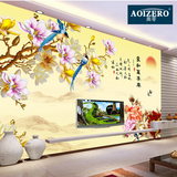 中式玉兰花卉大型壁画 牡丹花鸟客厅电视背景墙纸 卧室无纺布壁纸
