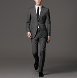 量身定做男式时尚深灰色修身西装 结婚西装伴郎西装 商务西装定制