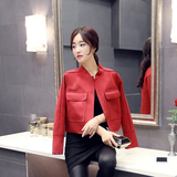 韩版正品女装鹿皮绒短外套夹克上衣百搭时尚不扣开衫大口袋纯色
