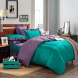 纯棉深蓝色床裙四件套 全棉纯色被套素色床品1.8m床 双人紫色床罩