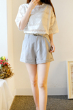 夏季新款韩版两件套镂空蕾丝衫短裤女套装高腰甜美显瘦阔腿裤套装