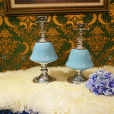 新古典欧式美式复古新中式创意浪漫烛光晚餐蓝色陶瓷蜡烛烛台摆件