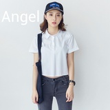 【Angel】衬衫女夏韩版短款修身高腰露肚脐纯色百搭休闲显瘦上衣
