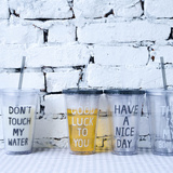 韩国饮料果汁杯双层吸管杯子学生塑料随手杯带盖创意个性水瓶子