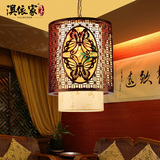 中式吊灯实木过道灯仿古餐厅小吊灯单头羊皮灯茶楼包厢走廊中国风